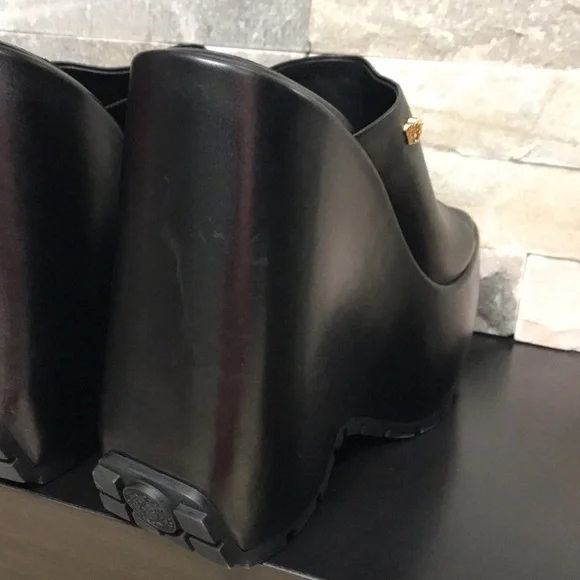 Authentic Versace Leather Platform Wedge Mules - Picture 12 of 17